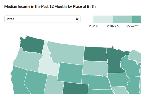 Partial view of a choropleth map visualizing median income for all states.